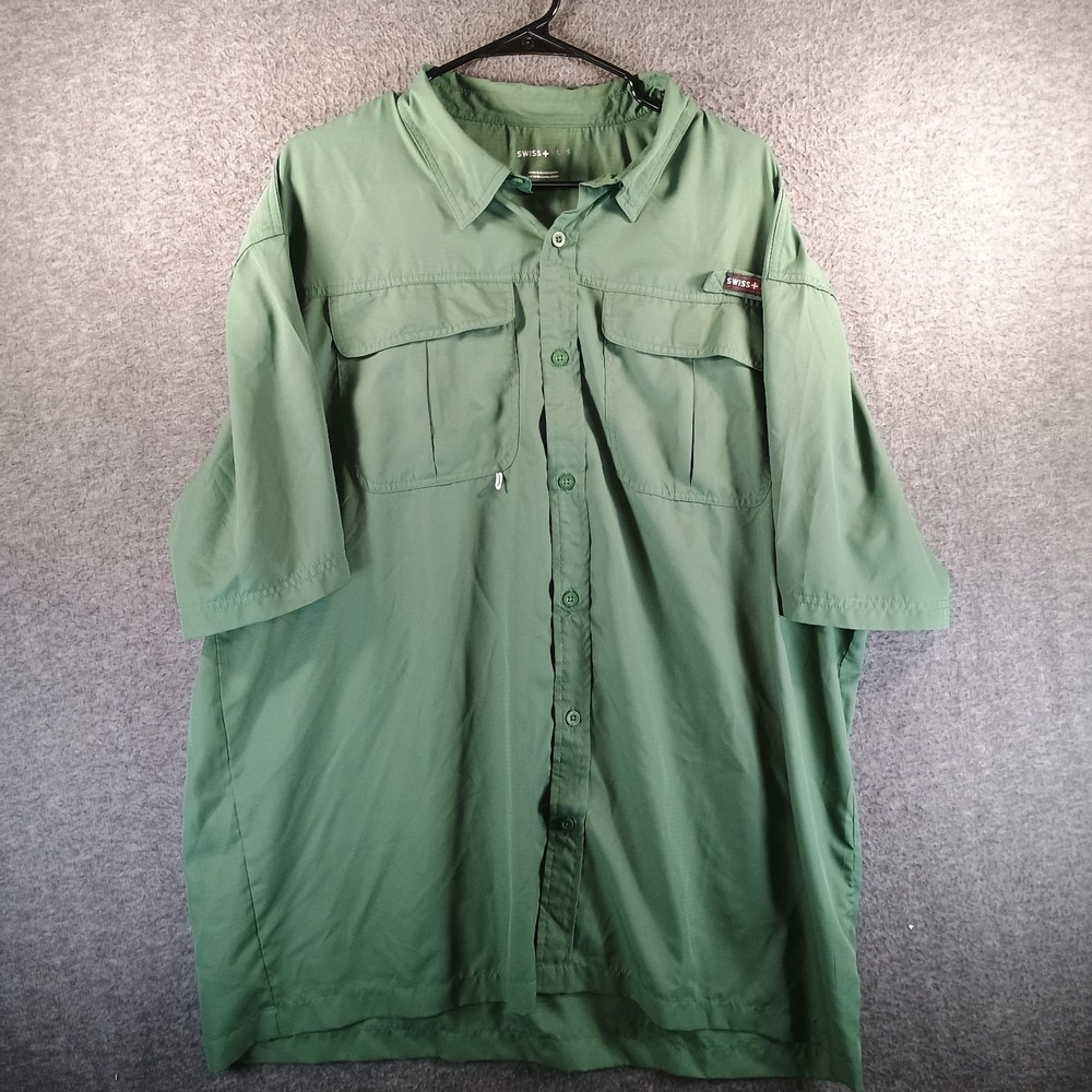 Swiss Alps Fishing Shirt Mens 2XL Green Vented Pockets Short Sleeve Lightweight‎